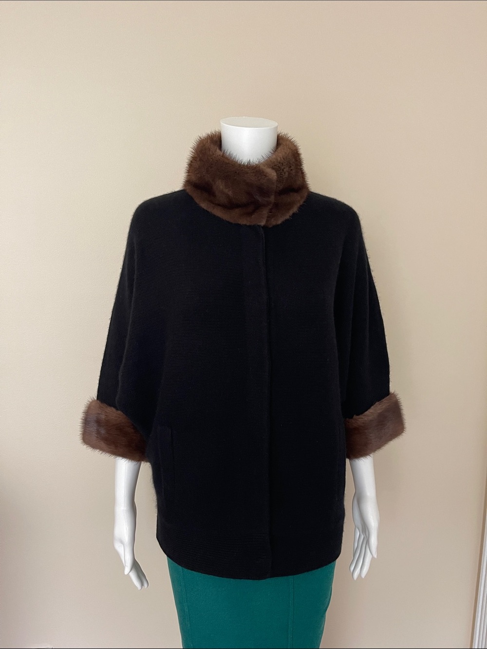 Cashmere Women’s Black jacket with Brown mink Fur Trim